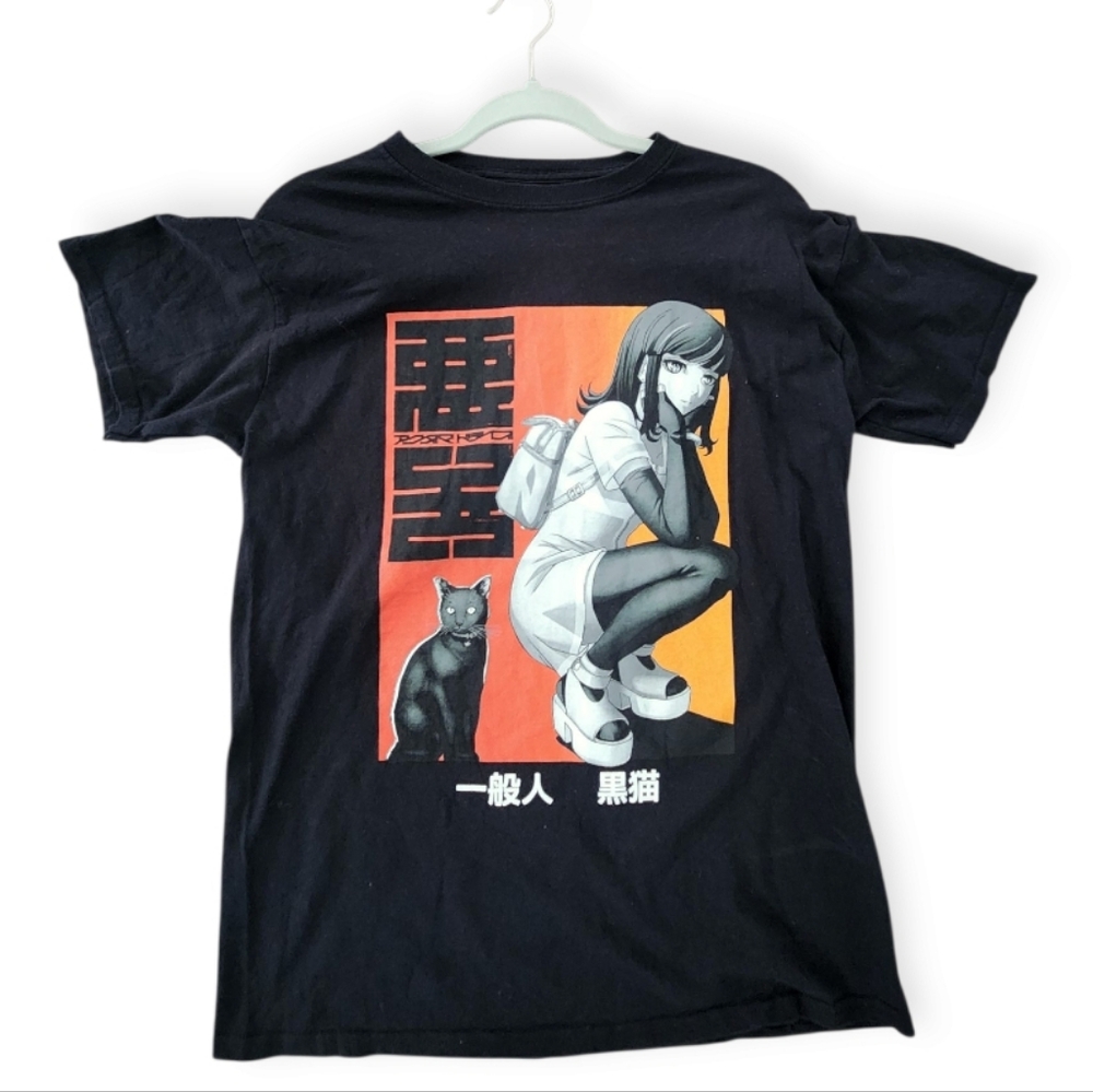 Black Graphic Tee with Anime Design